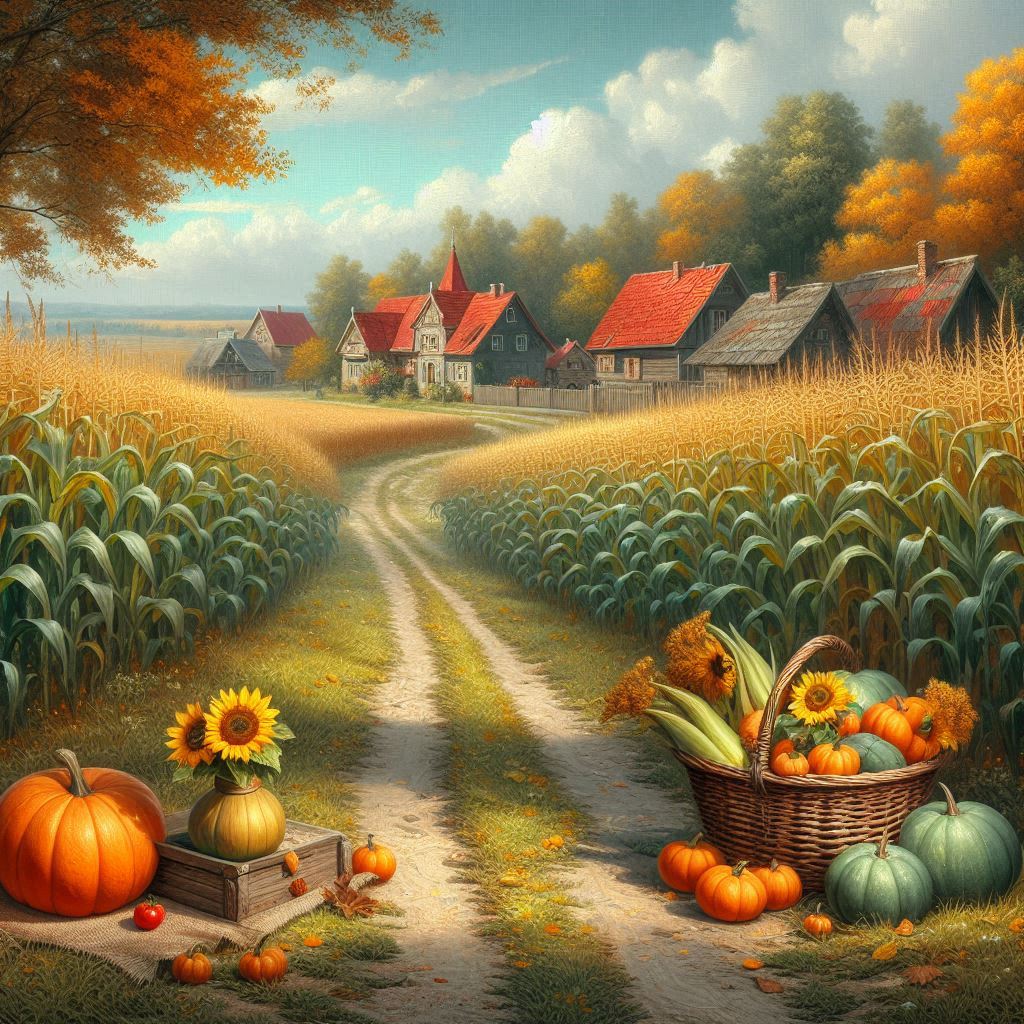 Winding road to a village on a sunny autumn day Winding road to a village on a sunny autumn day