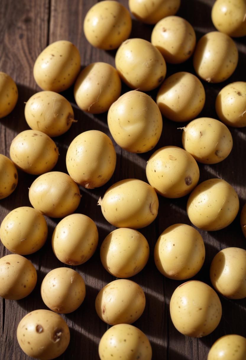 Yellow potatoes on a brown table Yellow potatoes on a brown table