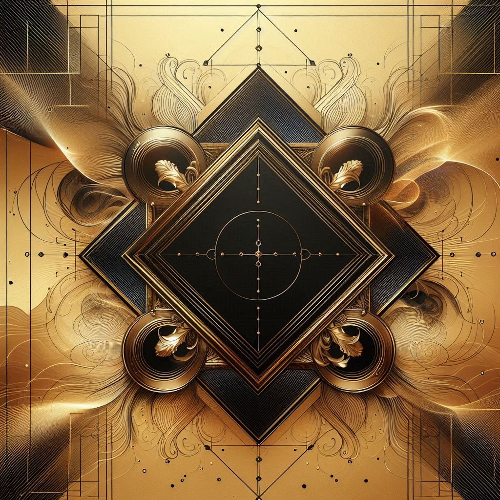 A golden and black geometric design with intricate details A golden and black geometric design with intricate details