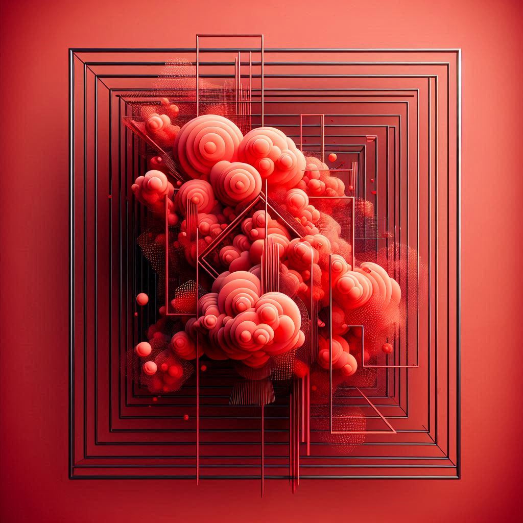 Red clouds in a black frame on a red background Red clouds in a black frame on a red background