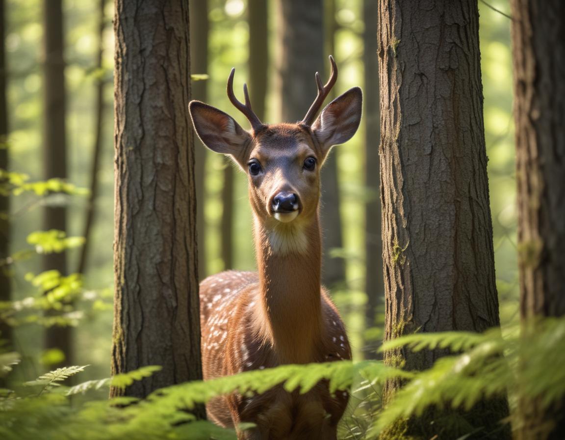 A deer stands in a forest A deer stands in a forest