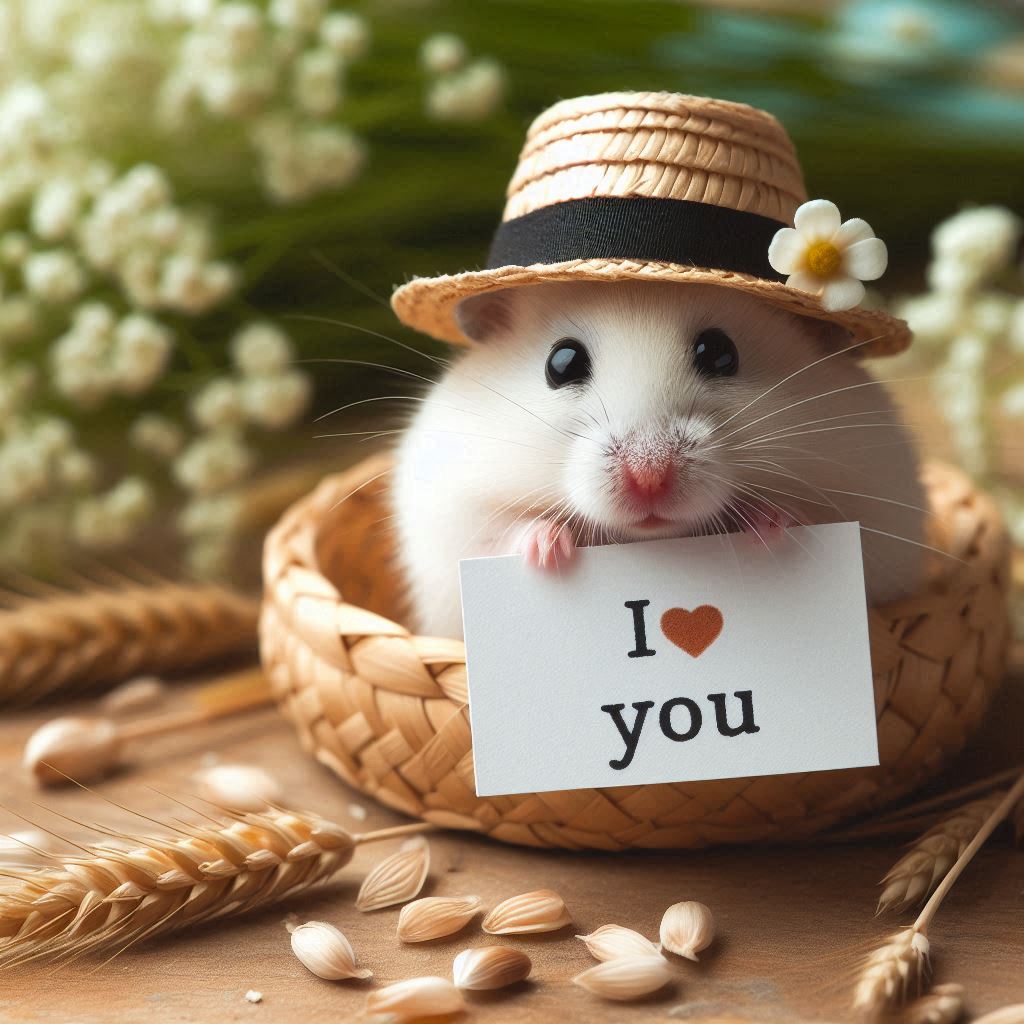 Hamster in a hat holds i love you sign Hamster in a hat holds i love you sign