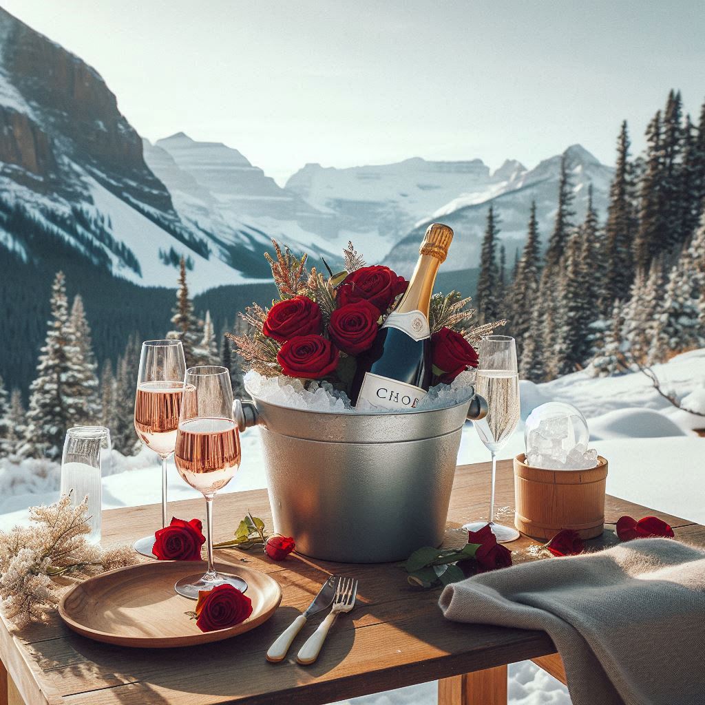 A romantic winter picnic in the mountains A romantic winter picnic in the mountains
