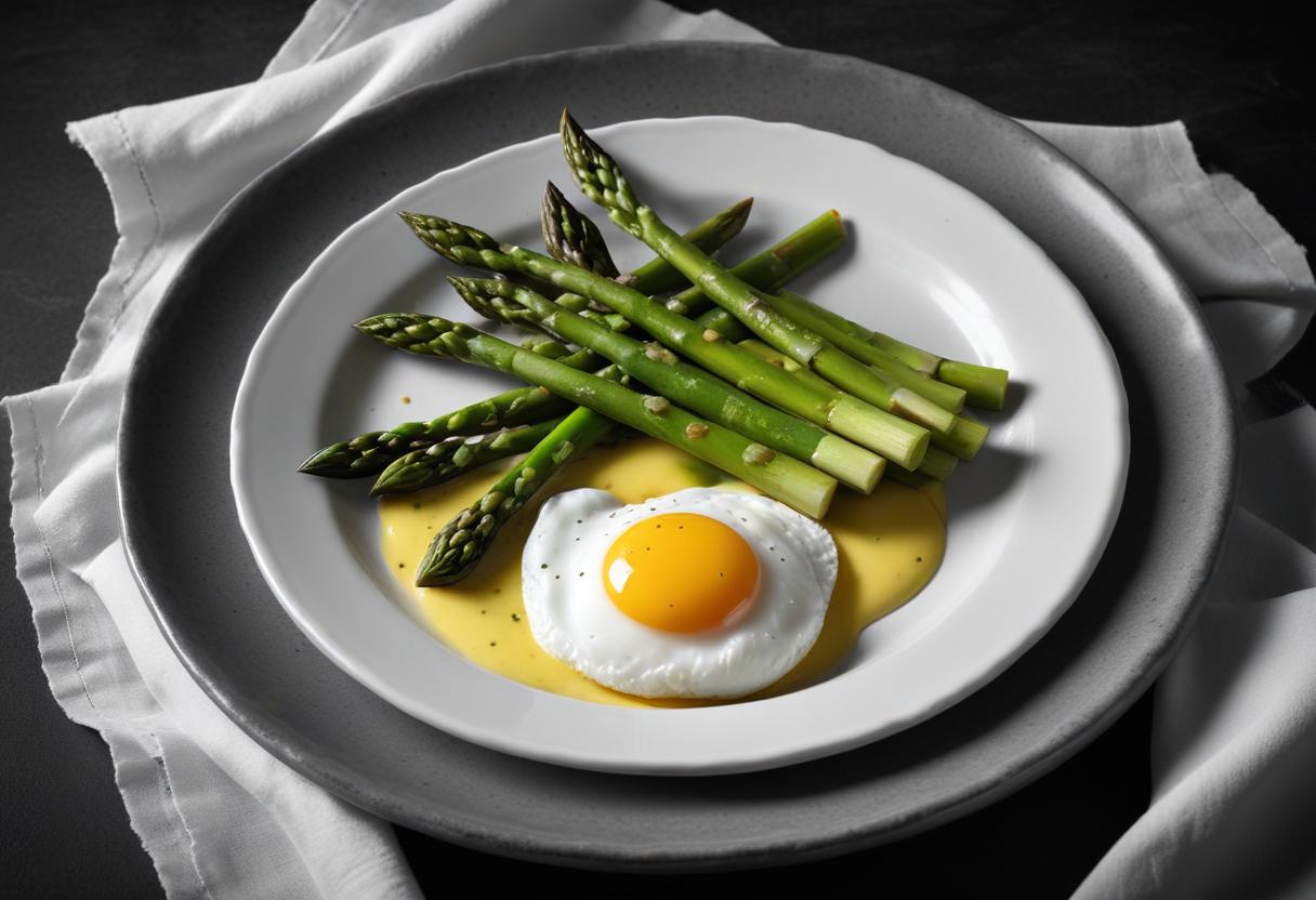 A plate of asparagus and a fried egg A plate of asparagus and a fried egg