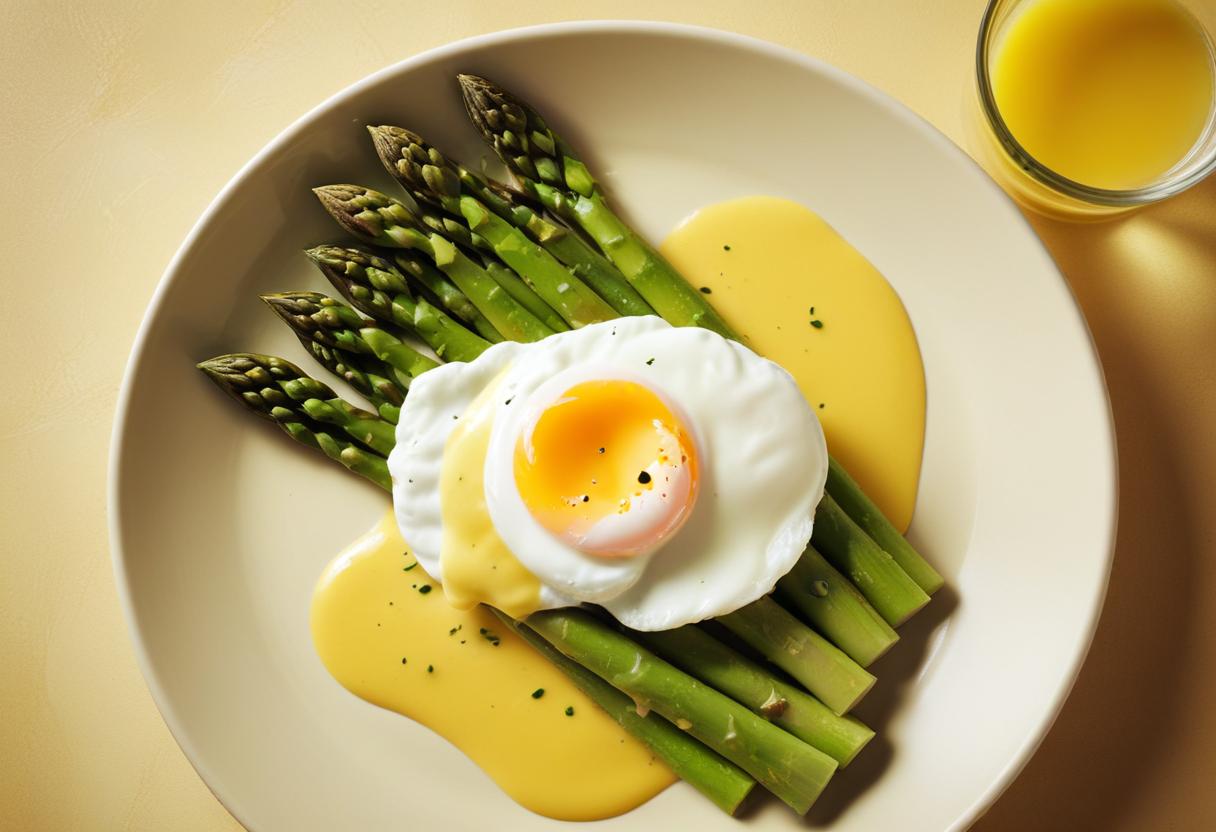 A poached egg with asparagus and hollandaise sauce A poached egg with asparagus and hollandaise sauce