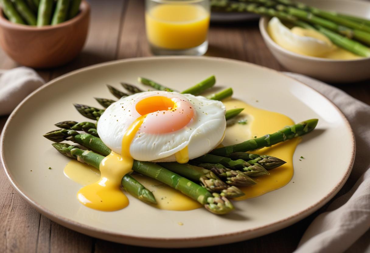 A poached egg with asparagus and hollandaise sauce A poached egg with asparagus and hollandaise sauce
