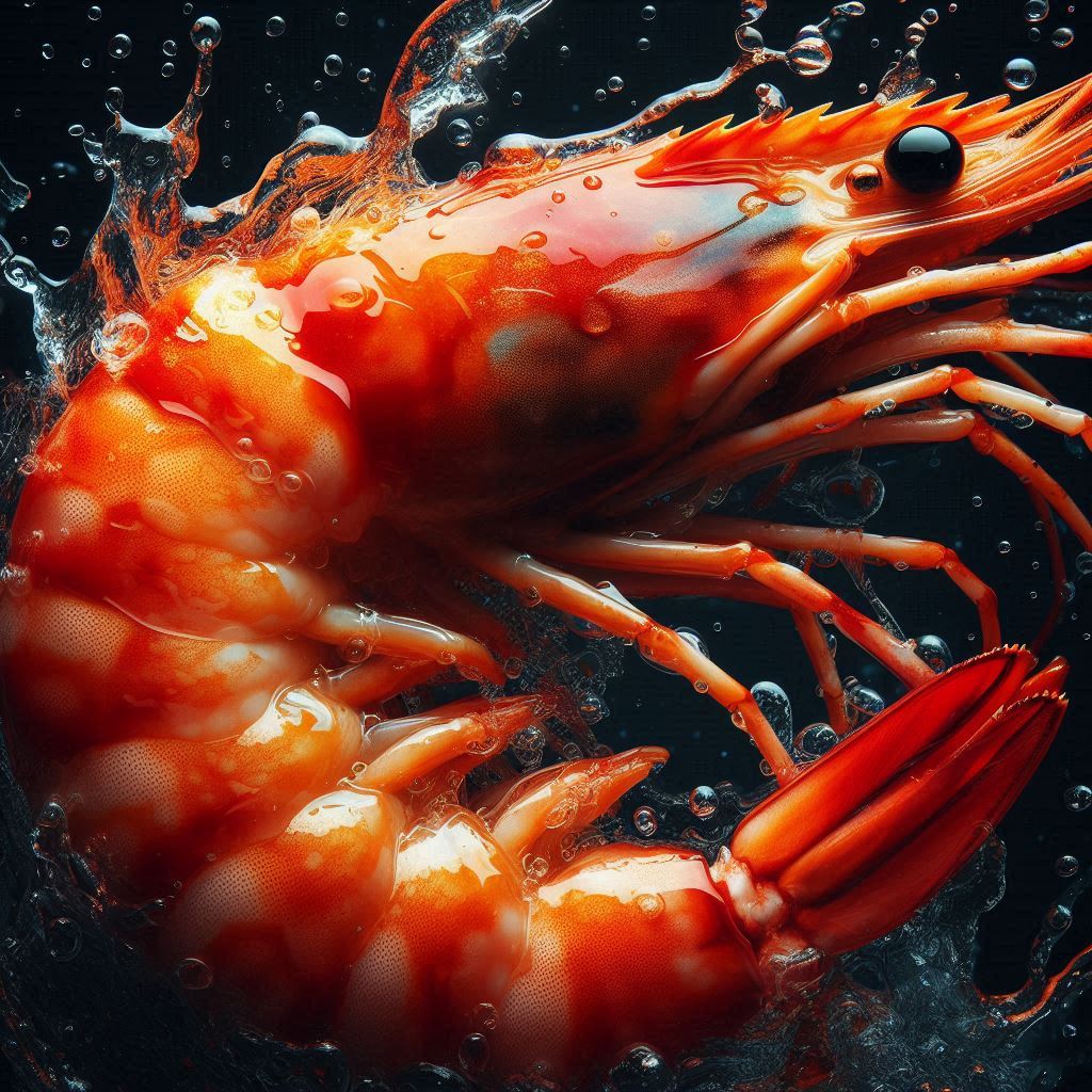 A cooked shrimp in water A cooked shrimp in water