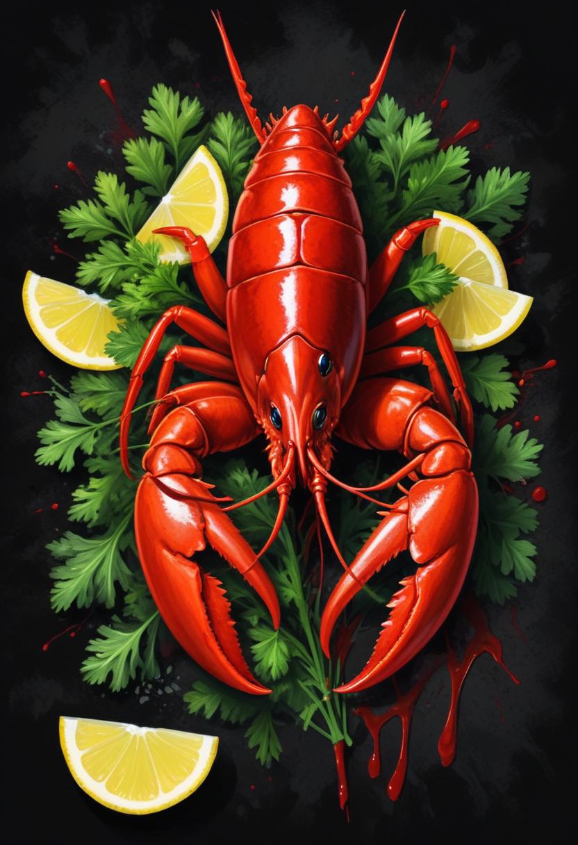 A red lobster with lemon wedges and parsley A red lobster with lemon wedges and parsley