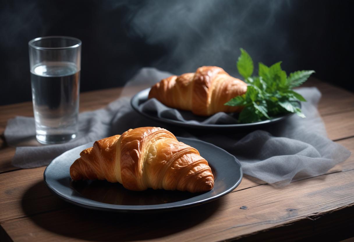 Croissant on a plate with a glass of water Croissant on a plate with a glass of water