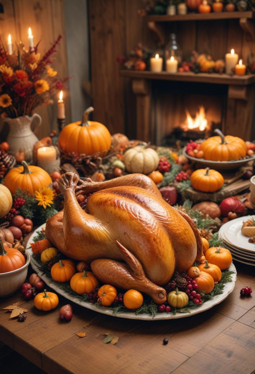 Roasted turkey with pumpkins, berries, and greens Roasted turkey with pumpkins, berries, and greens