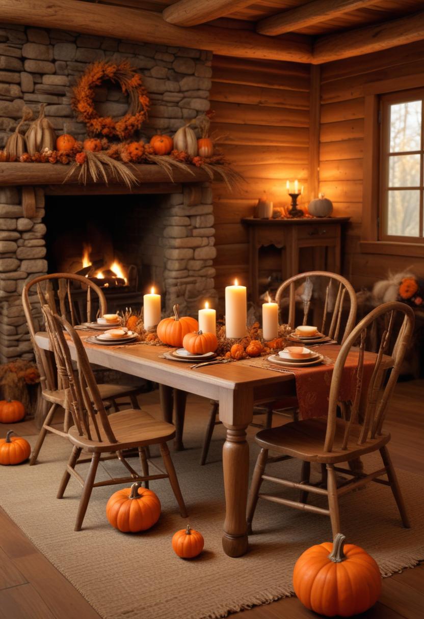 A cozy cabin dining room is ready for a fall feast A cozy cabin dining room is ready for a fall feast