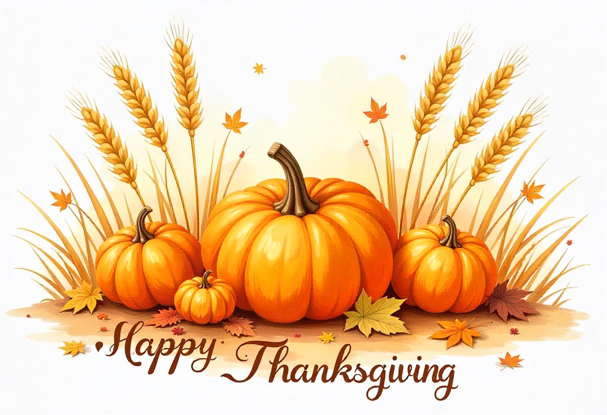 Four pumpkins sit in a field of wheat Four pumpkins sit in a field of wheat