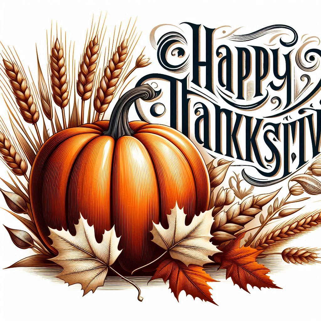 Pumpkin, wheat, and leaves wish you a happy thanksgiving! Pumpkin, wheat, and leaves wish you a happy thanksgiving!