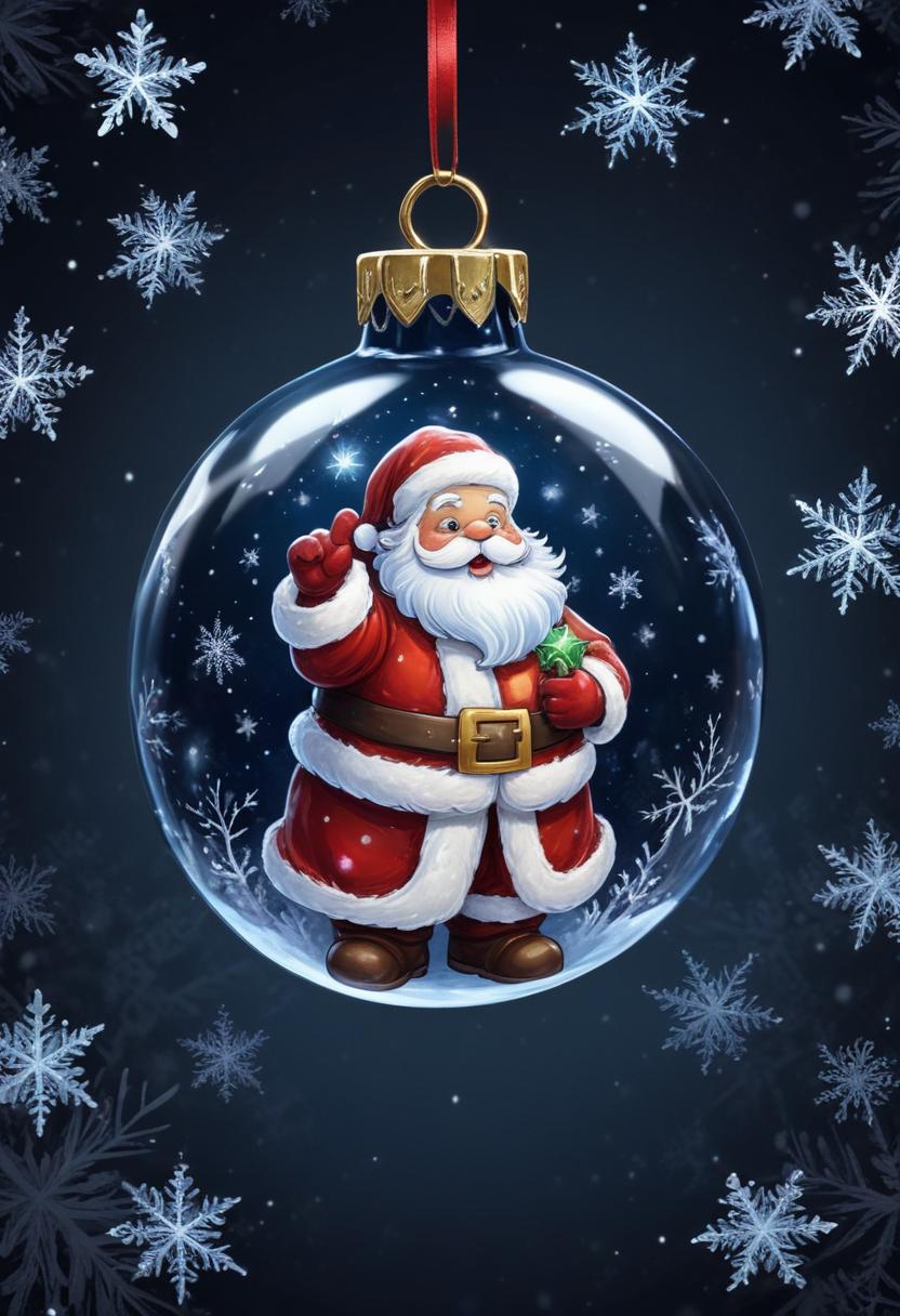 Santa claus waves from inside a christmas ornament Santa claus waves from inside a christmas ornament