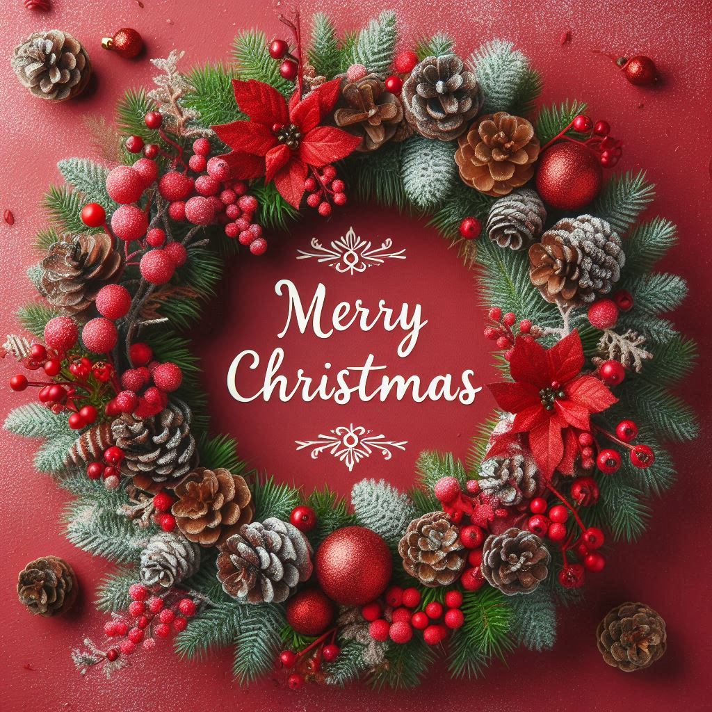 A festive christmas wreath with red berries and pine cones A festive christmas wreath with red berries and pine cones