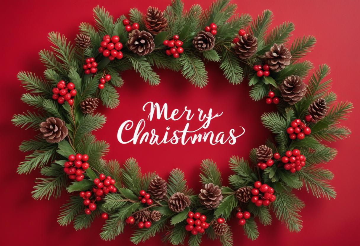 A festive christmas wreath with red berries and pine cones A festive christmas wreath with red berries and pine cones