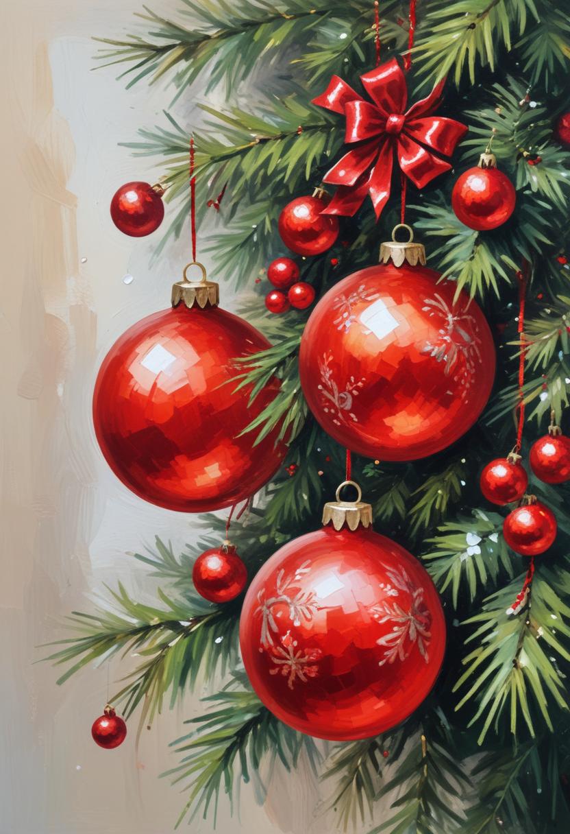 Red ornaments hang on a christmas tree Red ornaments hang on a christmas tree