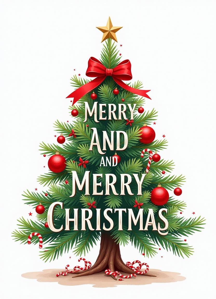 Merry christmas on a decorated tree Merry christmas on a decorated tree