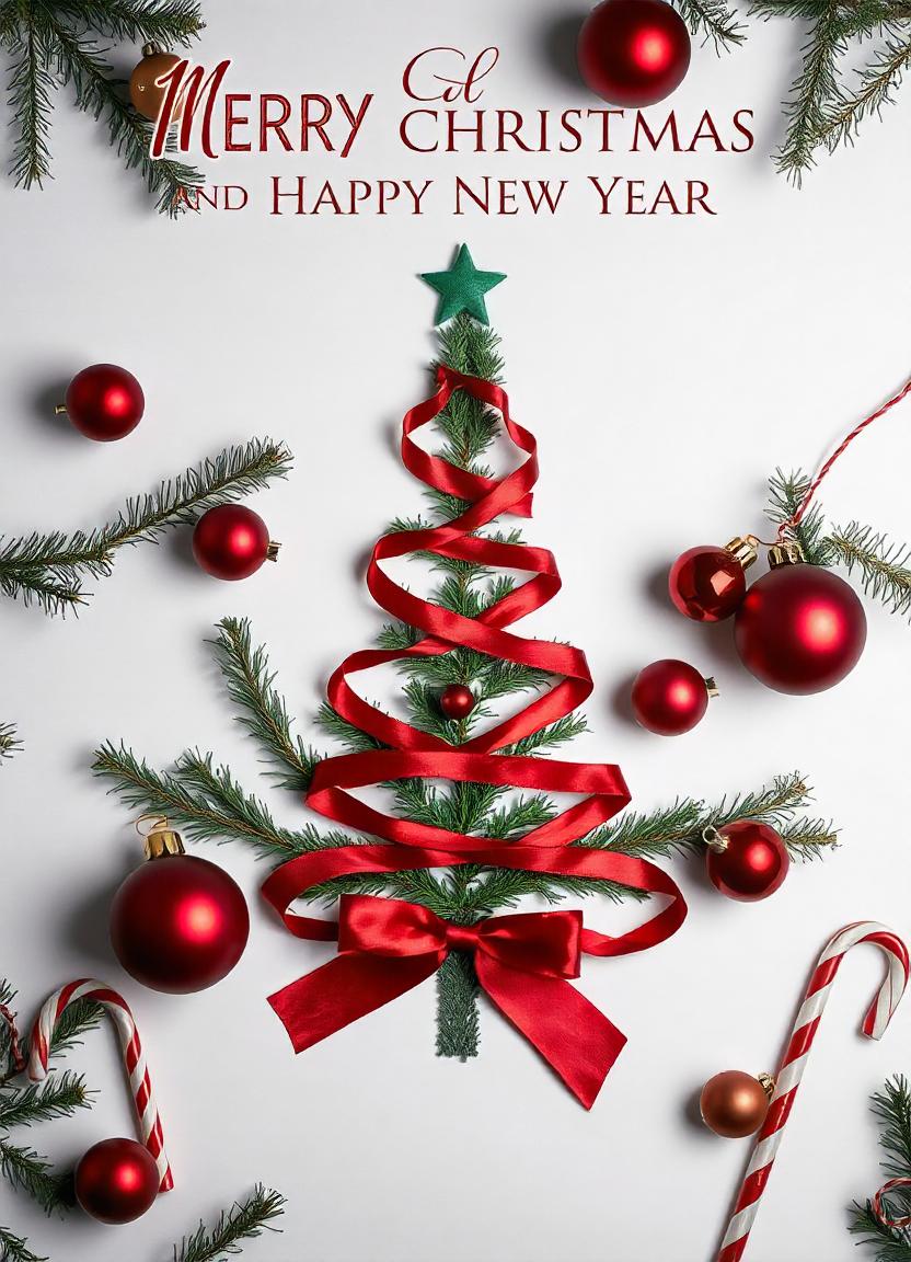 A christmas tree made of pine branches and red ribbon A christmas tree made of pine branches and red ribbon