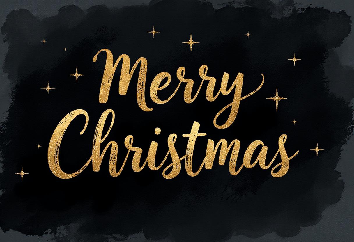 Golden christmas message with stars on black Golden christmas message with stars on black