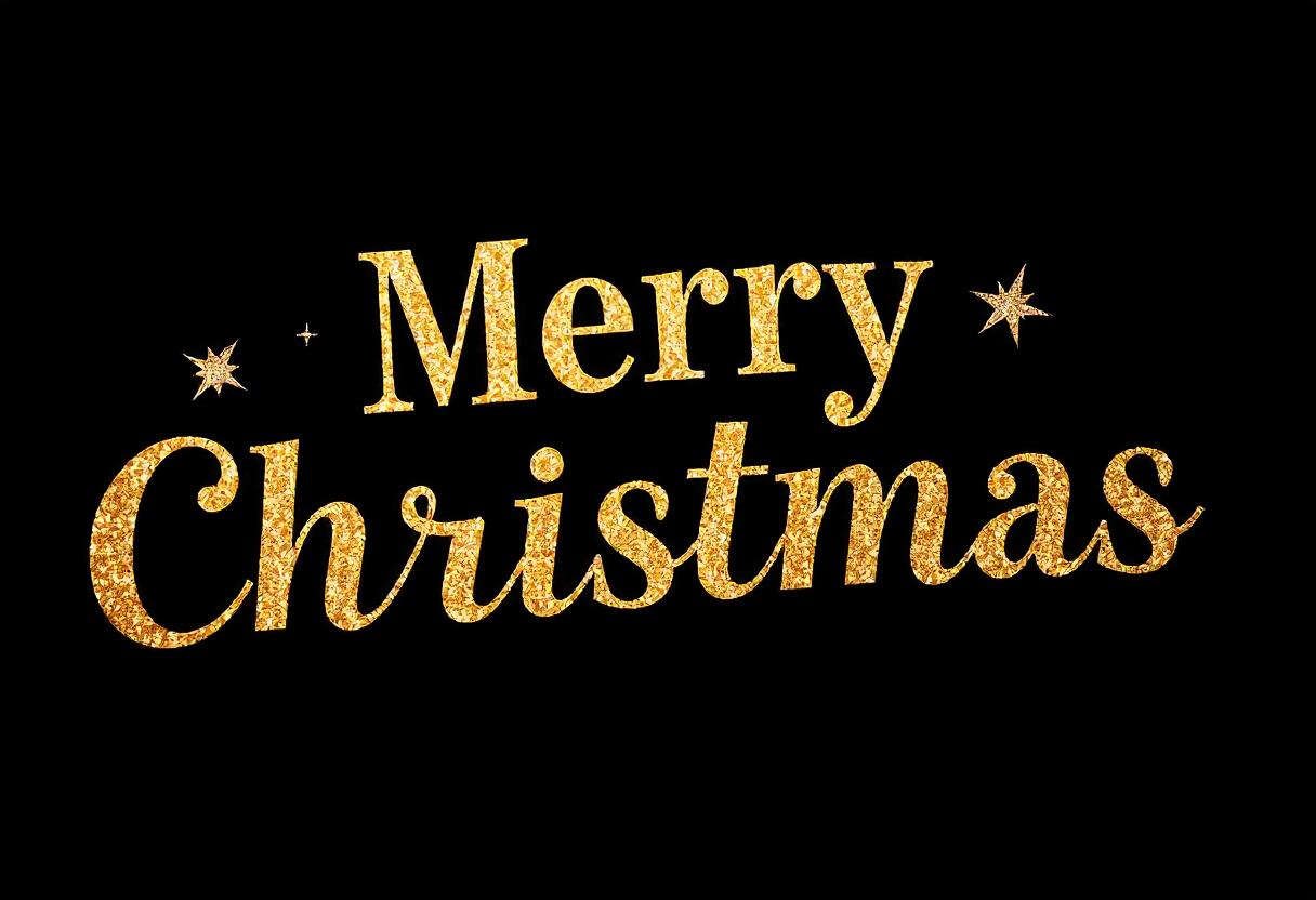 Gold glitter 'merry christmas' on black Gold glitter 'merry christmas' on black