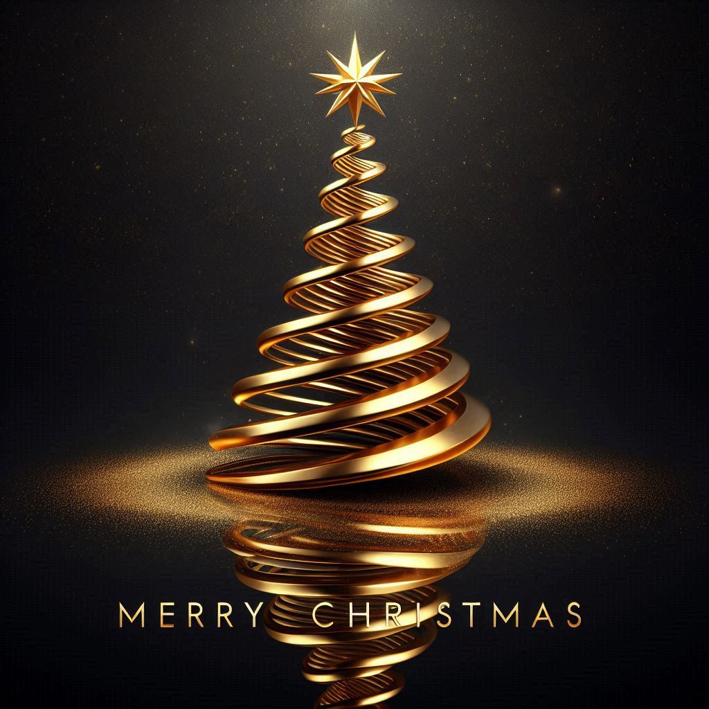A golden spiral christmas tree with a star on top A golden spiral christmas tree with a star on top