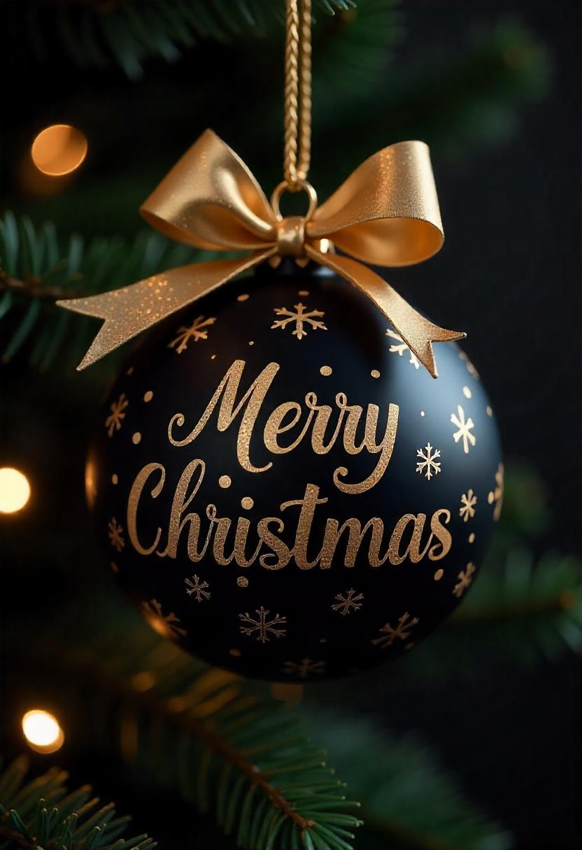 Black ornament with gold hangs on the tree Black ornament with gold hangs on the tree