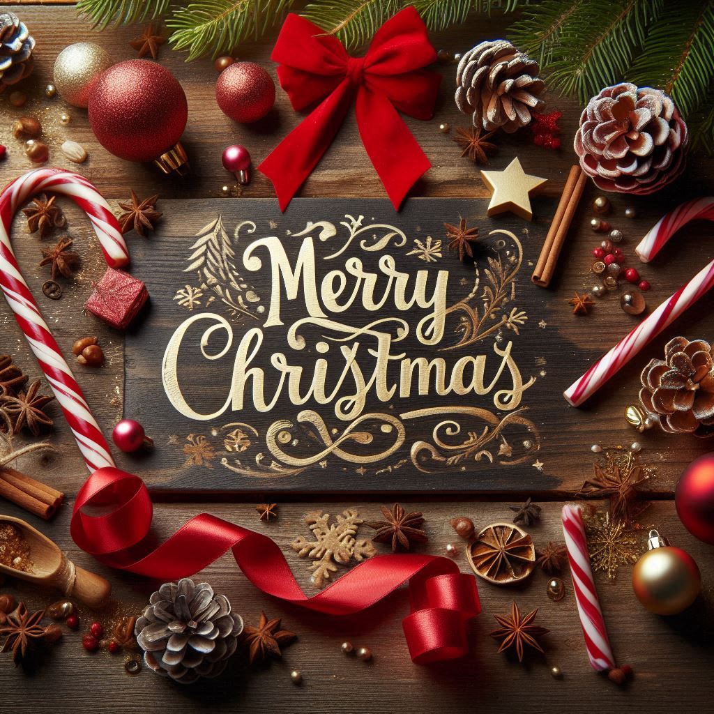 Christmas sign with ornaments and candy canes Christmas sign with ornaments and candy canes