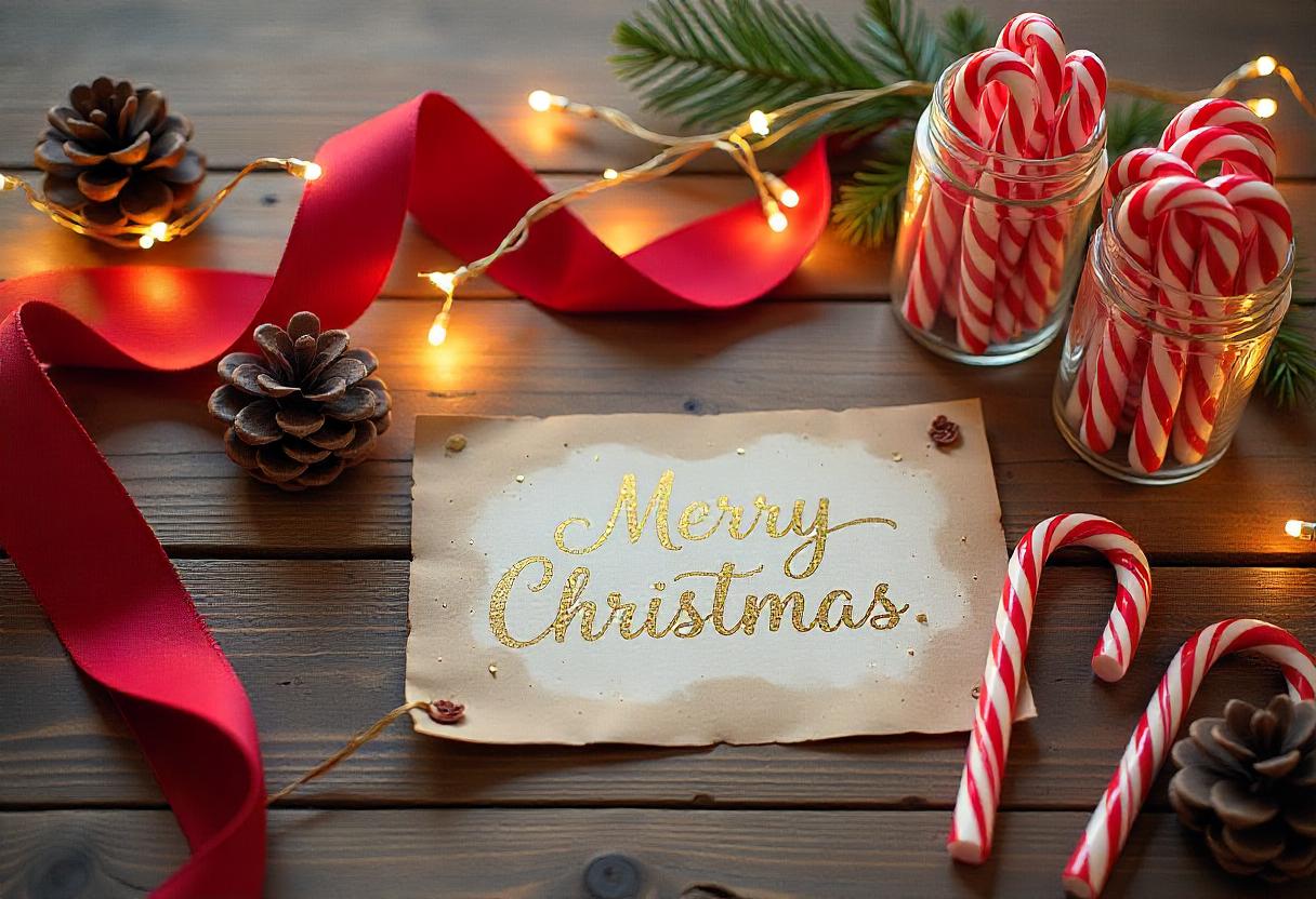 Christmas card with candy canes and lights Christmas card with candy canes and lights