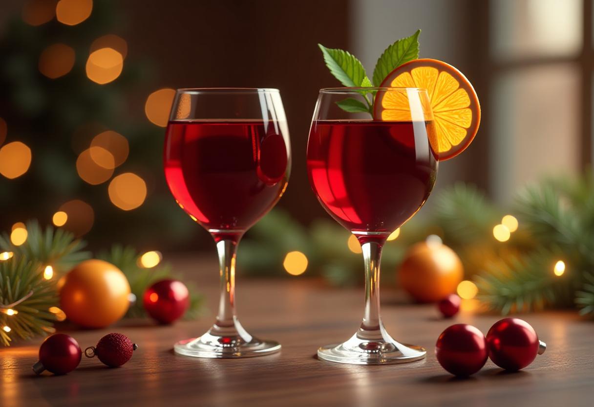 Two wine glasses with orange slices on a festive table Two wine glasses with orange slices on a festive table