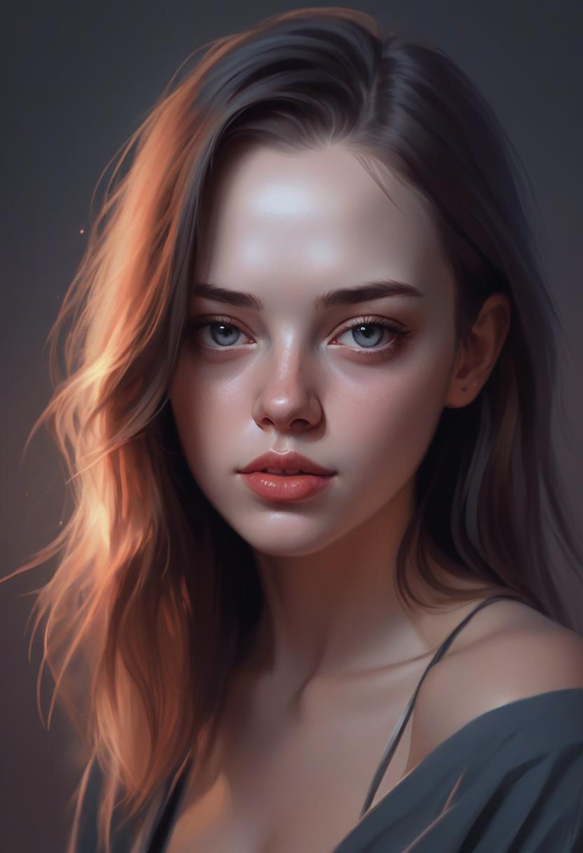 A woman with long, brown hair looks directly at the camera A woman with long, brown hair looks directly at the camera