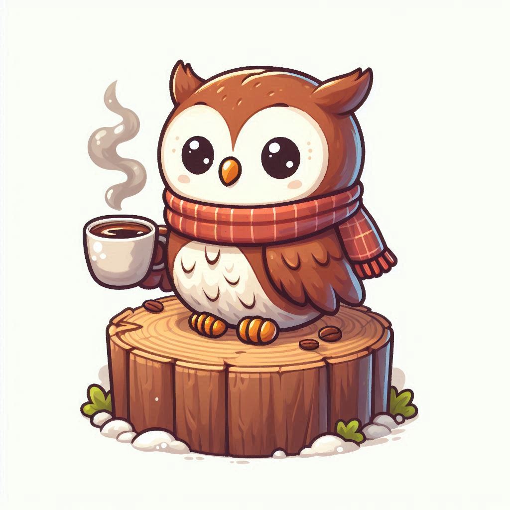 A cute owl enjoys a warm drink on a snowy day A cute owl enjoys a warm drink on a snowy day