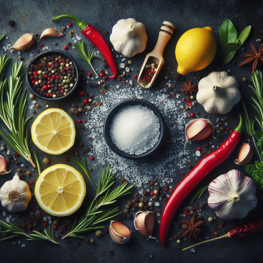Fresh ingredients like lemons and garlic on countertop Fresh ingredients like lemons and garlic on countertop