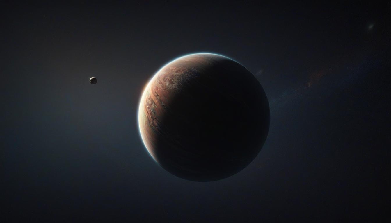 A distant planet and its moon in a dark sky A distant planet and its moon in a dark sky