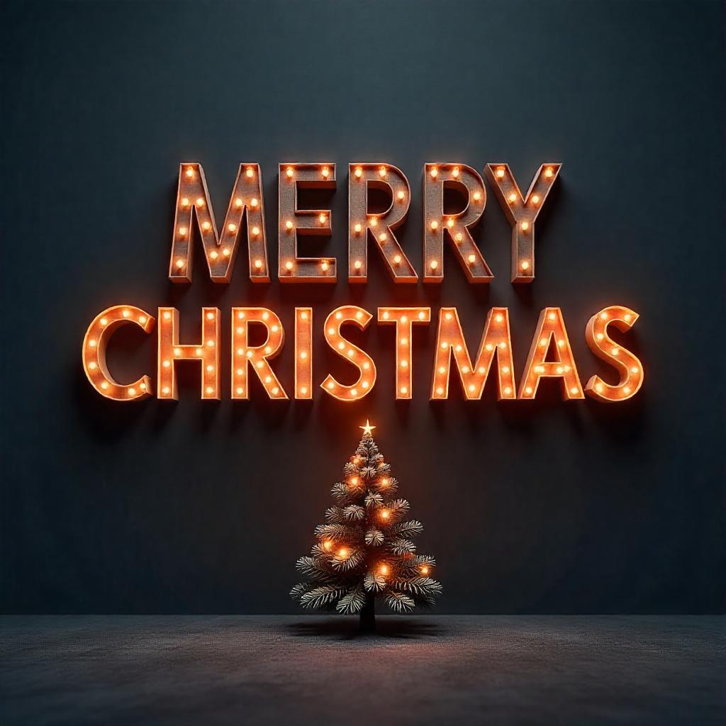 Merry christmas sign with a small tree Merry christmas sign with a small tree