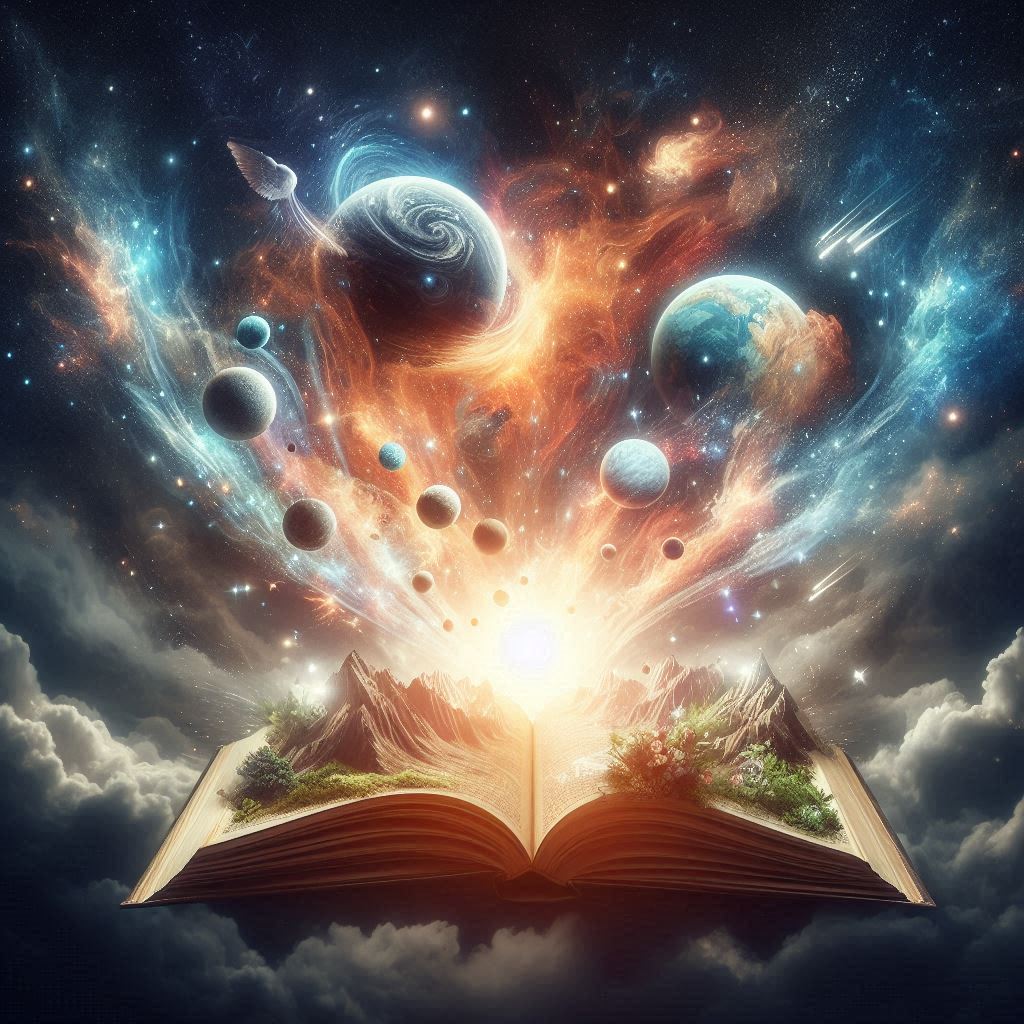 A book opens to a magical realm of stars A book opens to a magical realm of stars