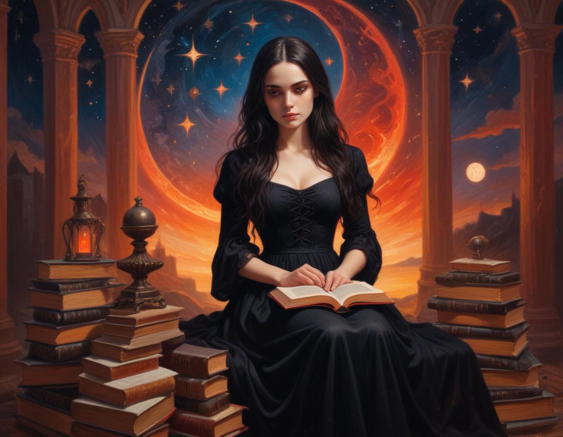 A woman reads a book under a crescent moon A woman reads a book under a crescent moon