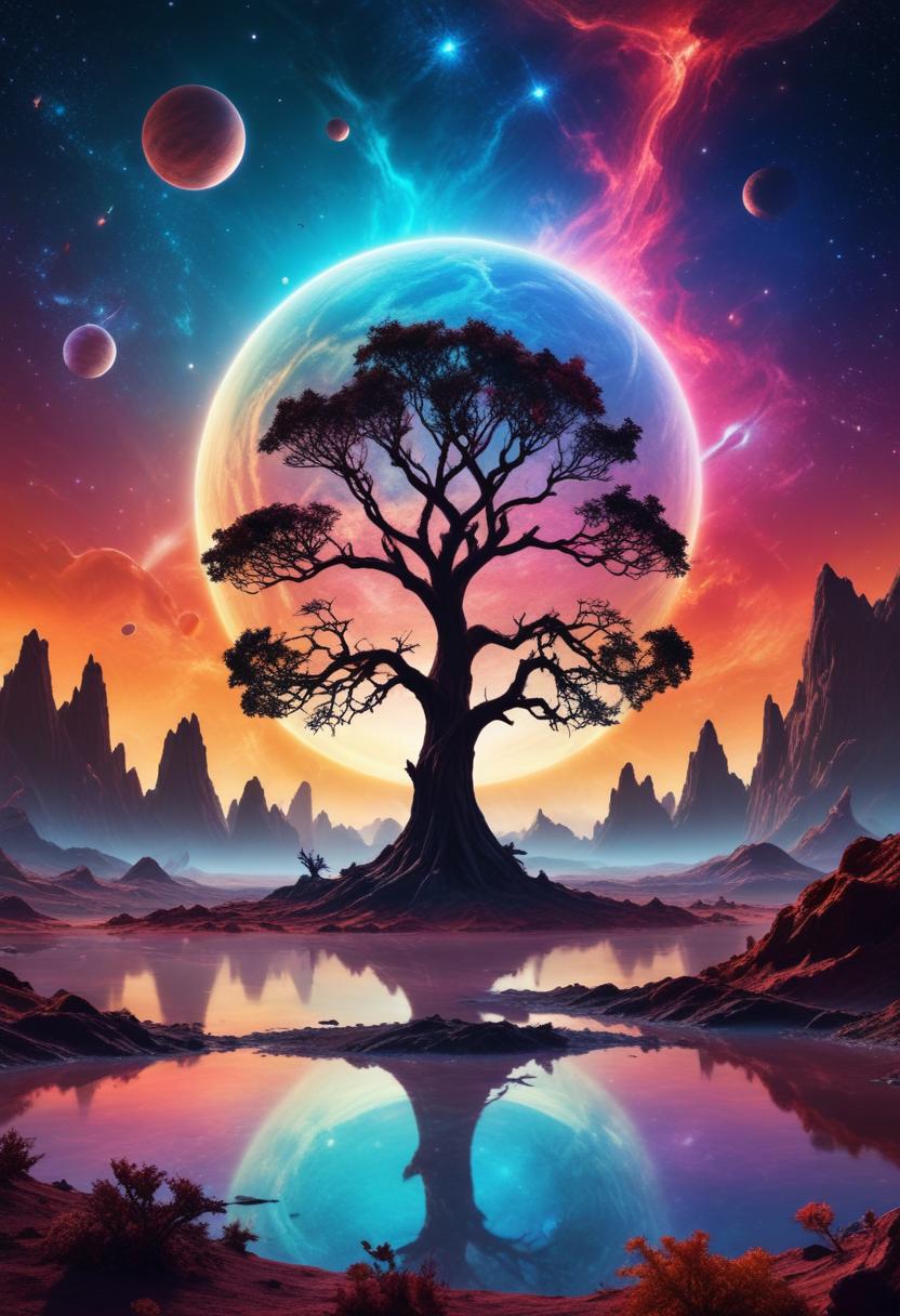 Lone tree stands tall against a vibrant sky Lone tree stands tall against a vibrant sky