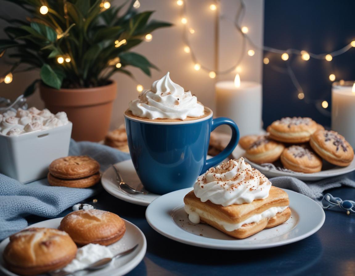 A cozy night with a warm beverage and sweet treats A cozy night with a warm beverage and sweet treats
