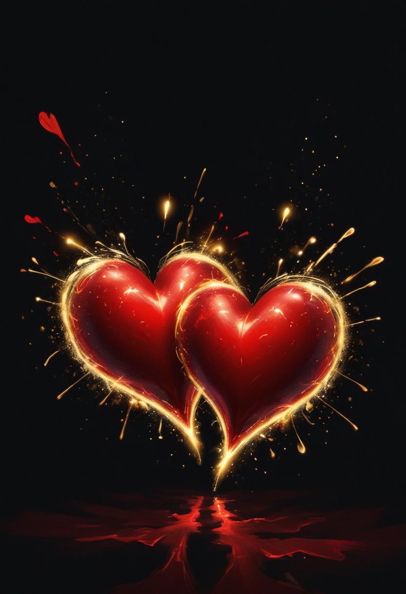 Two red hearts spark against a dark backdrop Two red hearts spark against a dark backdrop