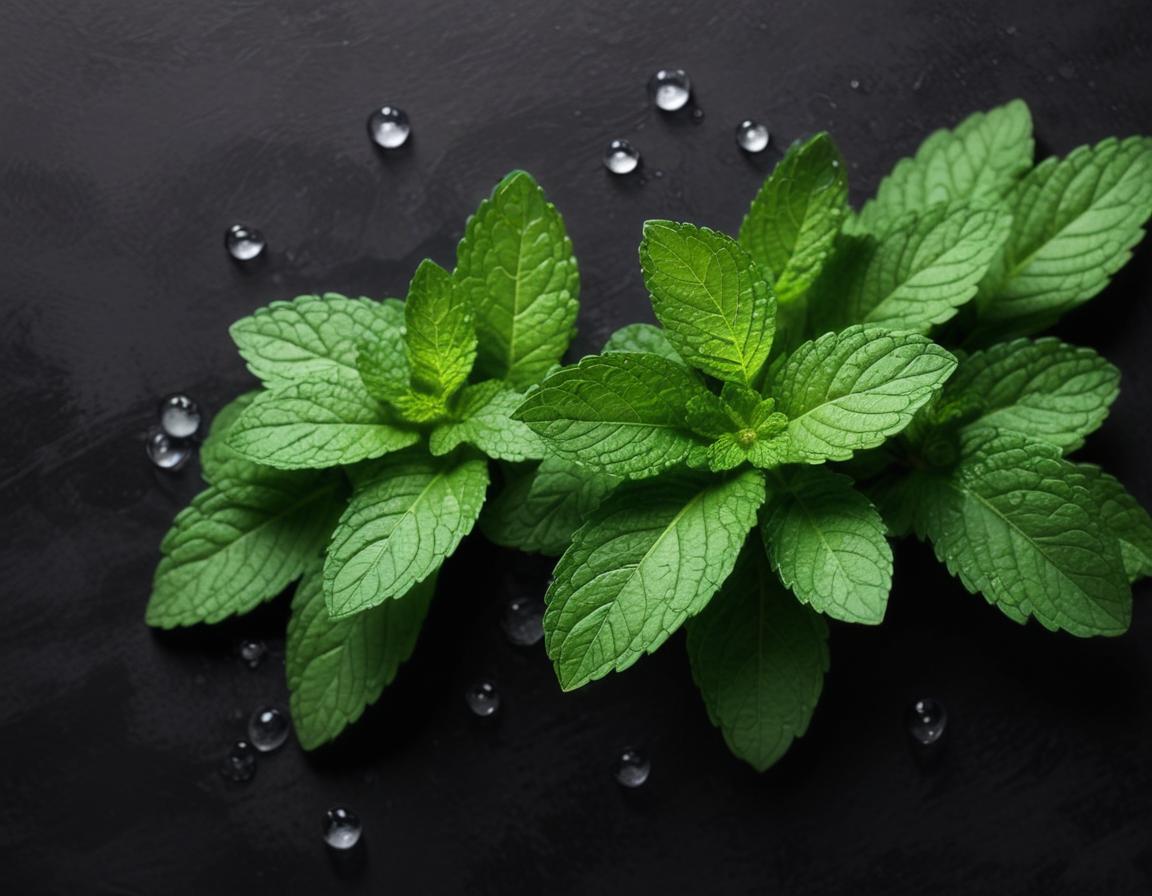 Fresh mint leaves on a black surface Fresh mint leaves on a black surface