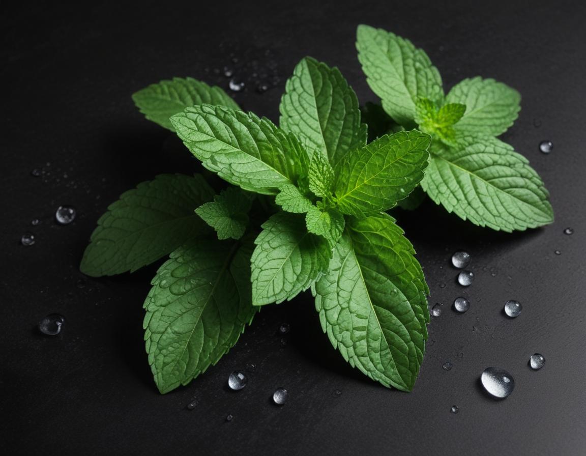 Fresh mint leaves on a black surface Fresh mint leaves on a black surface