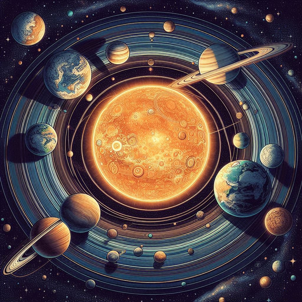 Illustration of the solar system with the sun central Illustration of the solar system with the sun central