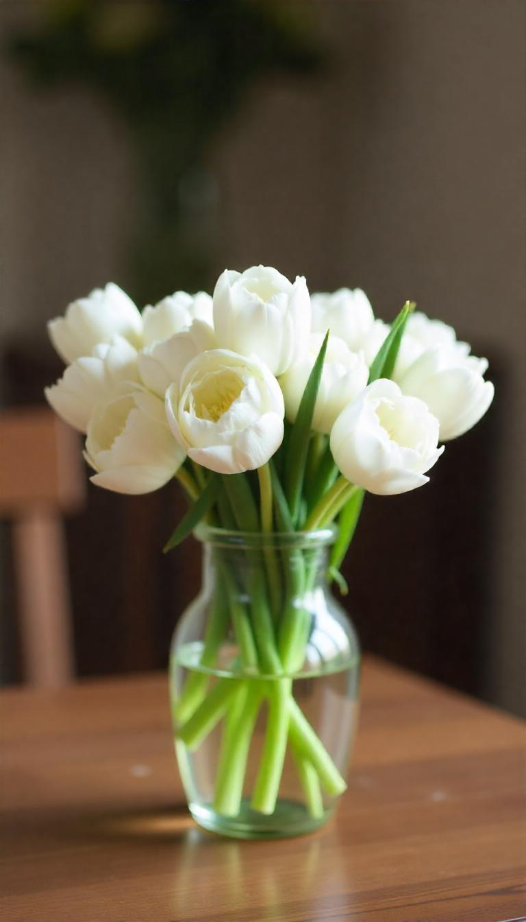 White tulips in a vase on a table White tulips in a vase on a table
