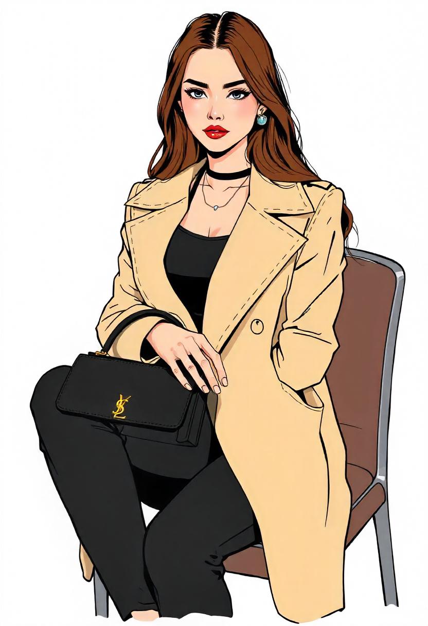 A woman sits in a chair, wearing a tan coat A woman sits in a chair, wearing a tan coat