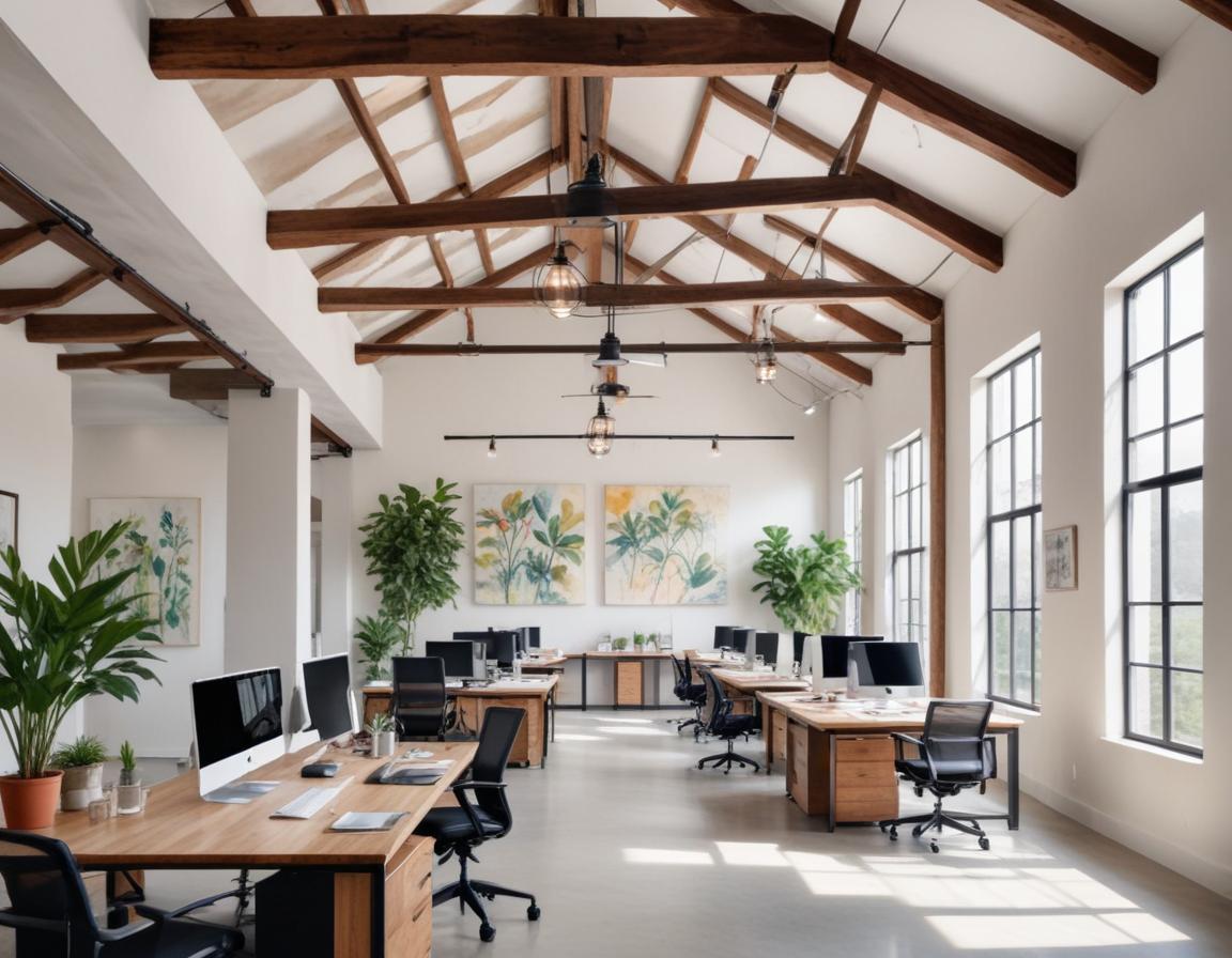 Modern office with wood beams and big windows Modern office with wood beams and big windows