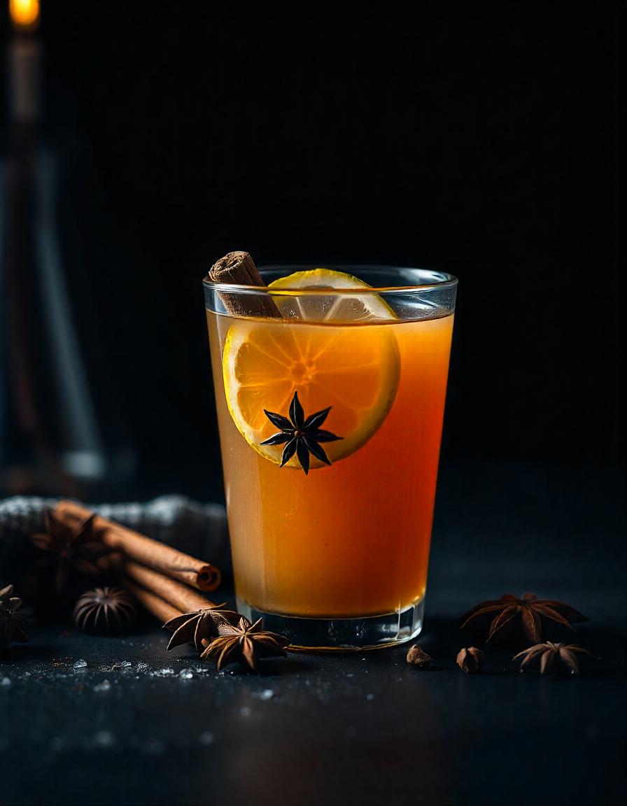 Spiced cider with lemon and cinnamon stick Spiced cider with lemon and cinnamon stick