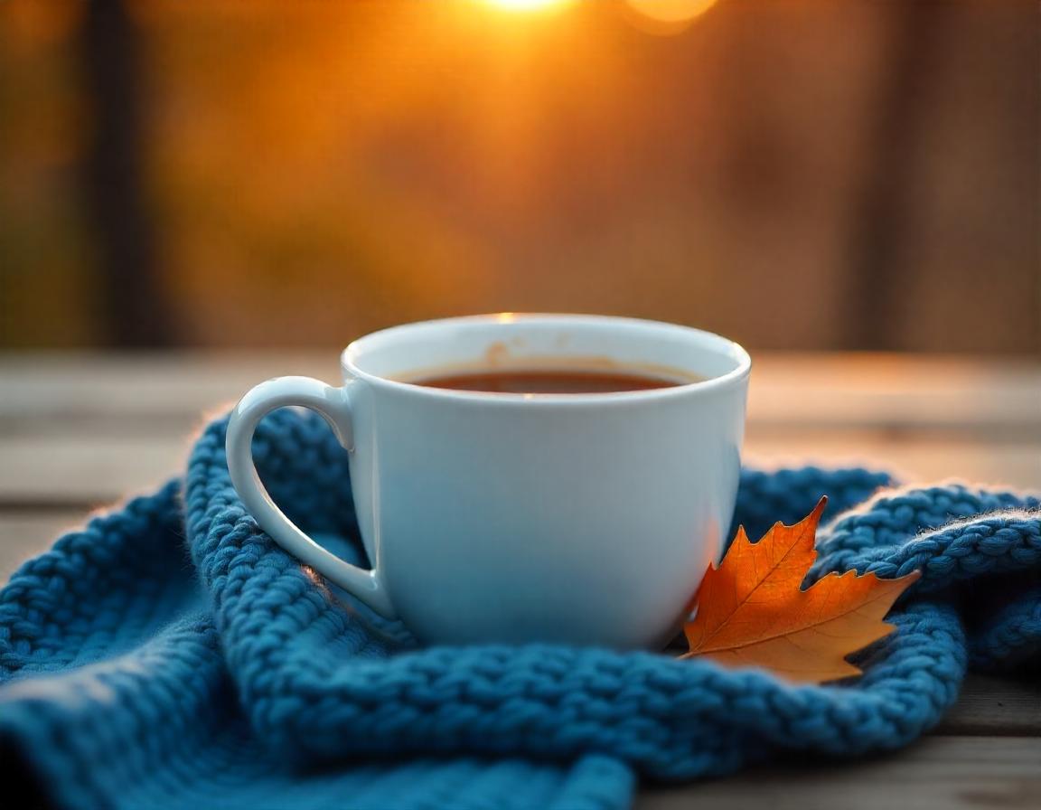 A warm cup of coffee on a fall day A warm cup of coffee on a fall day