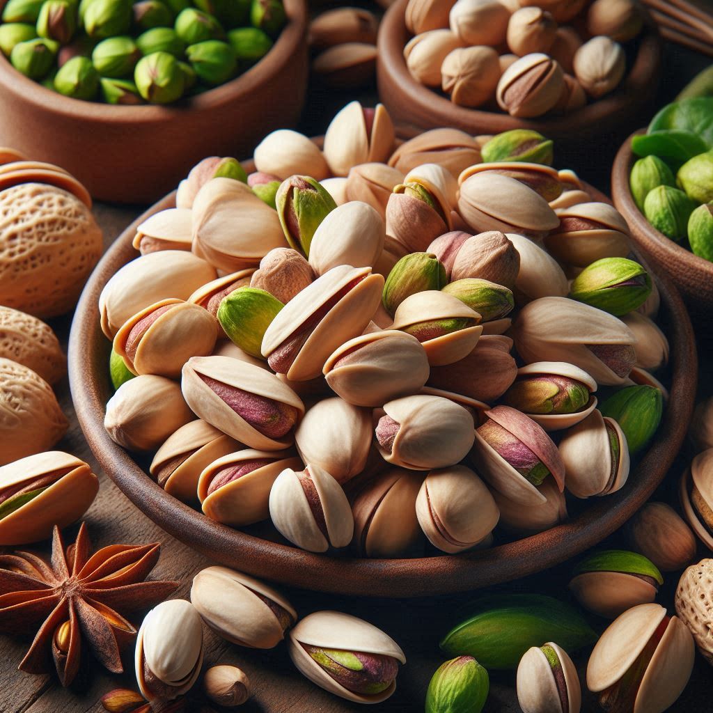 A bowl of pistachios on a wooden surface A bowl of pistachios on a wooden surface