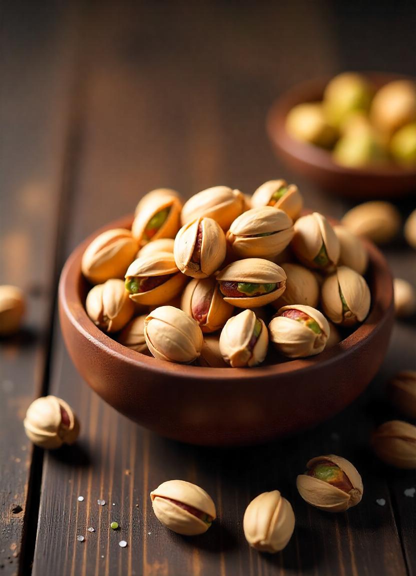 A bowl of pistachios on a wooden surface A bowl of pistachios on a wooden surface